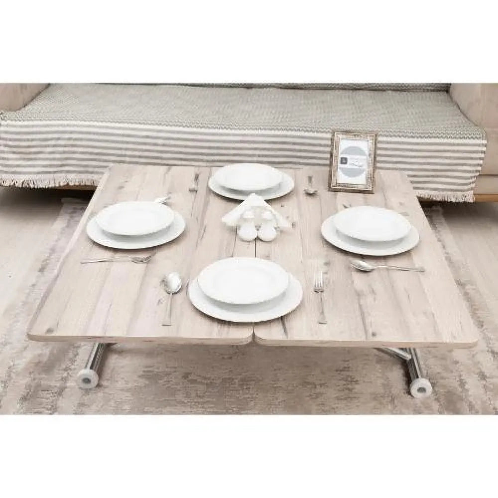 Mini Juppo Dışa K Akıllı Sehpa Üst Tabla Mdf Floransa Oval Köşe Alt Ayak Krom Kaplama