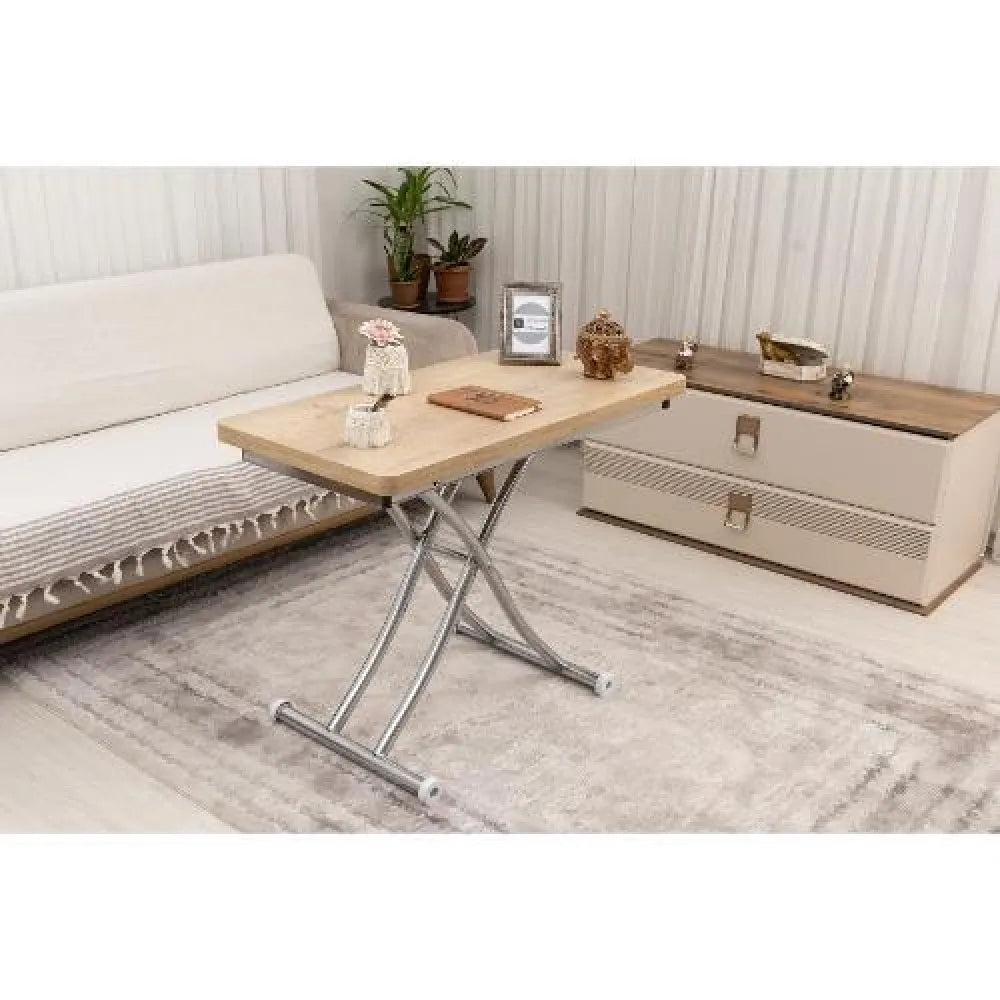 Mini Juppo İçe K Akıllı Sehpa Üst Tabla Mdf Velimeşe Oval Köşe Alt Ayak Krom Kaplama