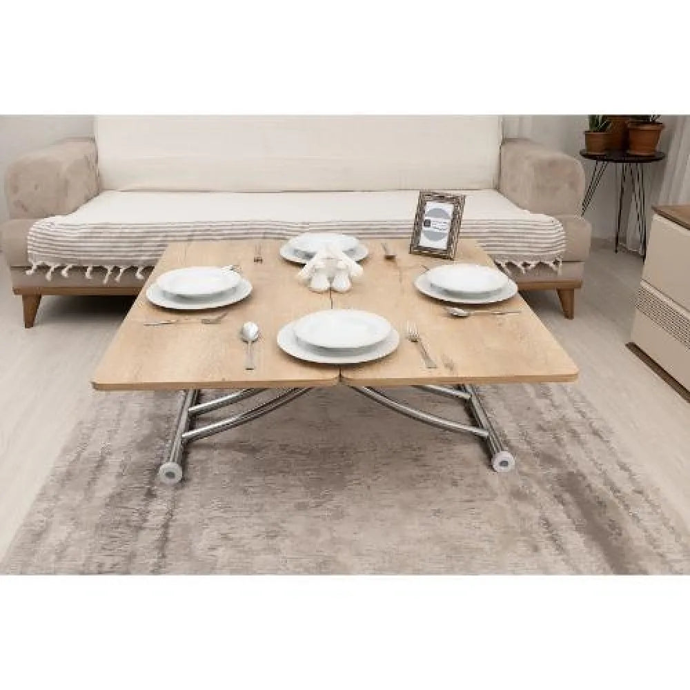 Mini Juppo İçe K Akıllı Sehpa Üst Tabla Mdf Velimeşe Oval Köşe Alt Ayak Krom Kaplama