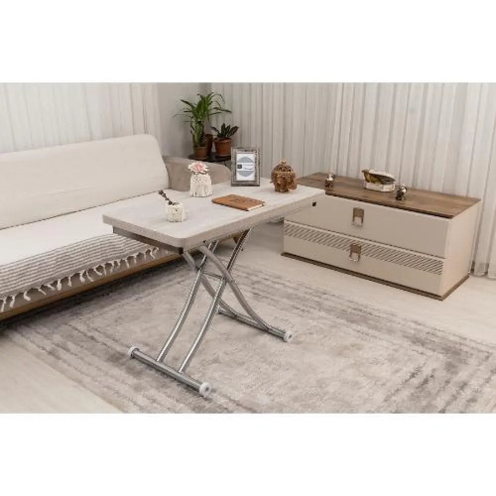 Mini Juppo İçe K Akıllı Sehpa Üst Tabla Mdf Lizbon Oval Köşe Alt Krom Kaplama