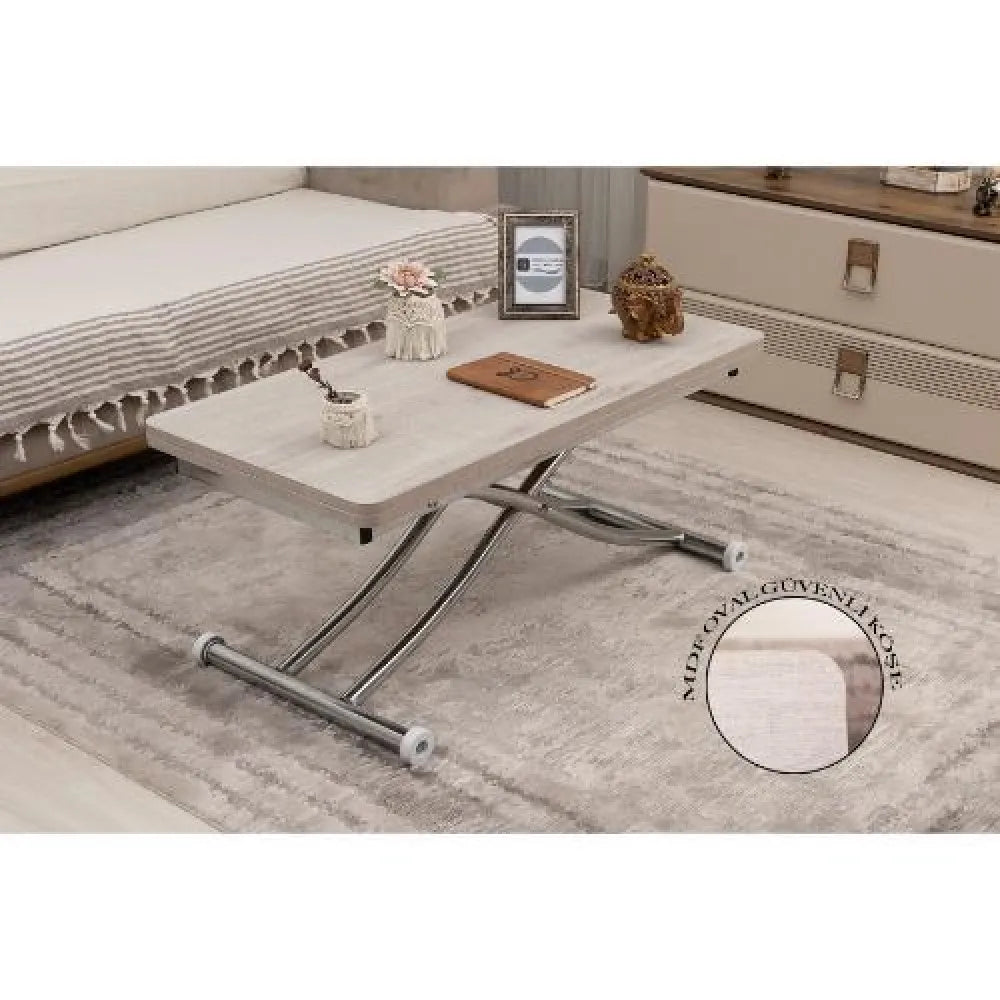 Mini Juppo İçe K Akıllı Sehpa Üst Tabla Mdf Lizbon Oval Köşe Alt Krom Kaplama