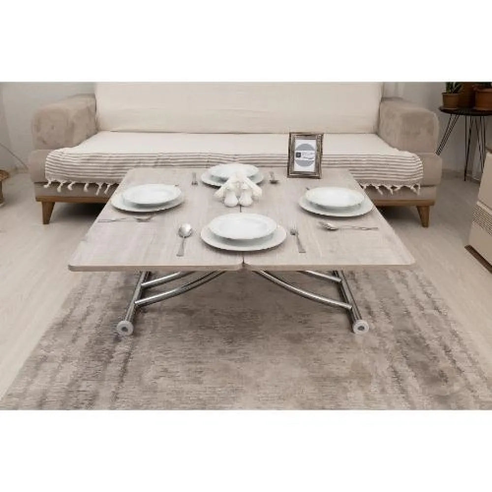 Mini Juppo İçe K Akıllı Sehpa Üst Tabla Mdf Lizbon Oval Köşe Alt Krom Kaplama