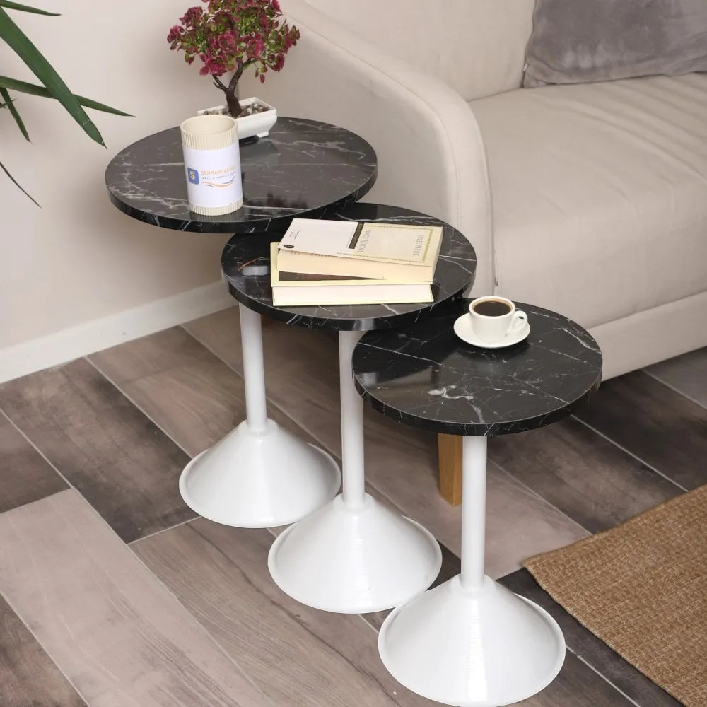 Tablon Zigon Sehpa Mdf Tabla Siyah Mermer Desen Alt Mekanizma Demir Beyaz Renk