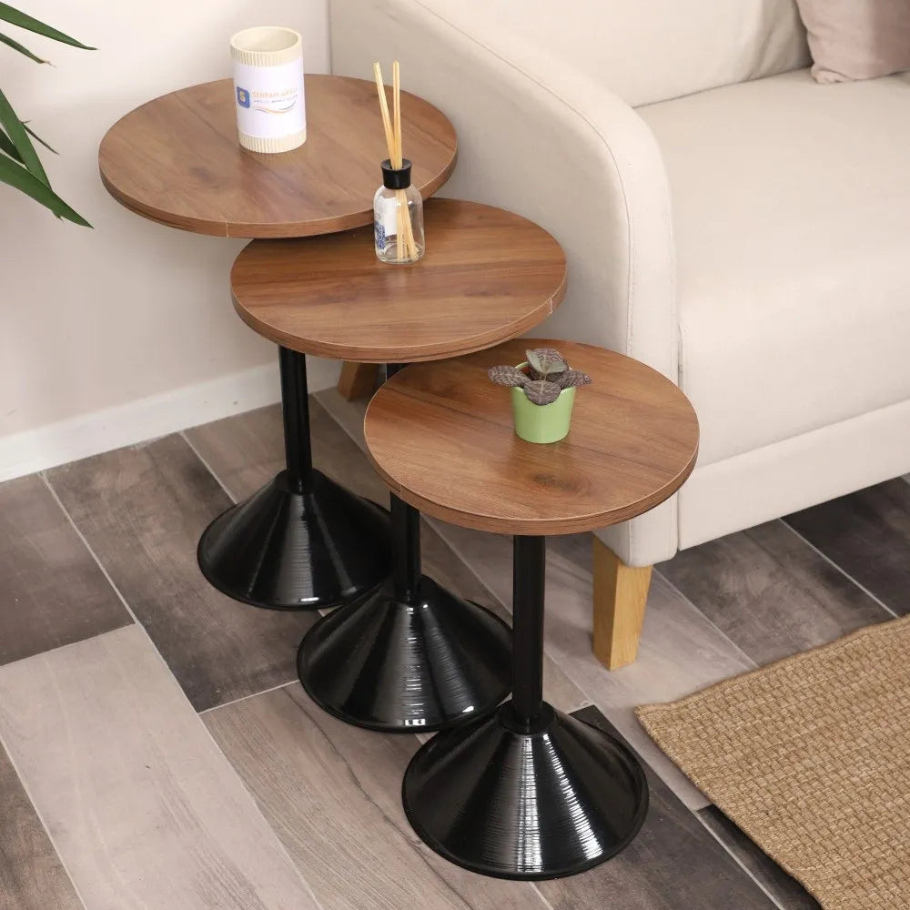 Tablon Zigon Sehpa Mdf Tabla Ceviz Alt Mekanizma Demir Siyah Renk