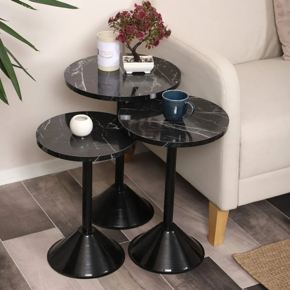 Tablon Zigon Sehpa Mdf Tabla Siyah Mermer Desen Alt Mekanizma Demir Siyah Renk