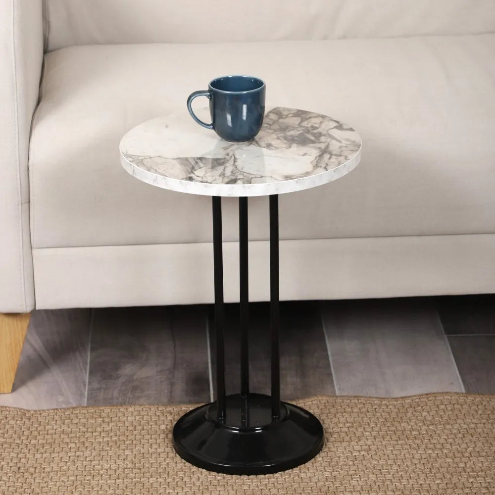 Marbella Zigon Sehpa Mdf Tabla Beyaz Mermer Desen Alt Mekanizma Demir Siyah Renk