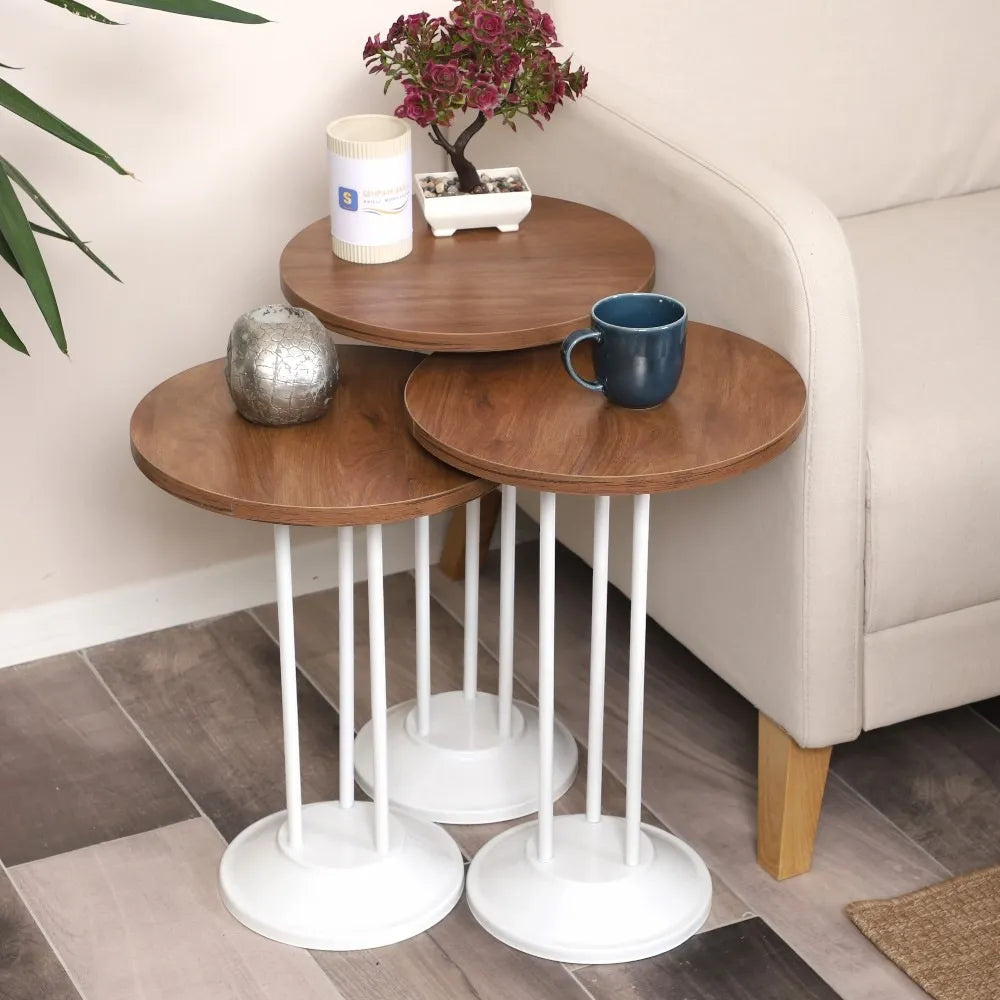 Marbella Zigon Sehpa Mdf Tabla Ceviz Alt Mekanizma Demir Beyaz Renk