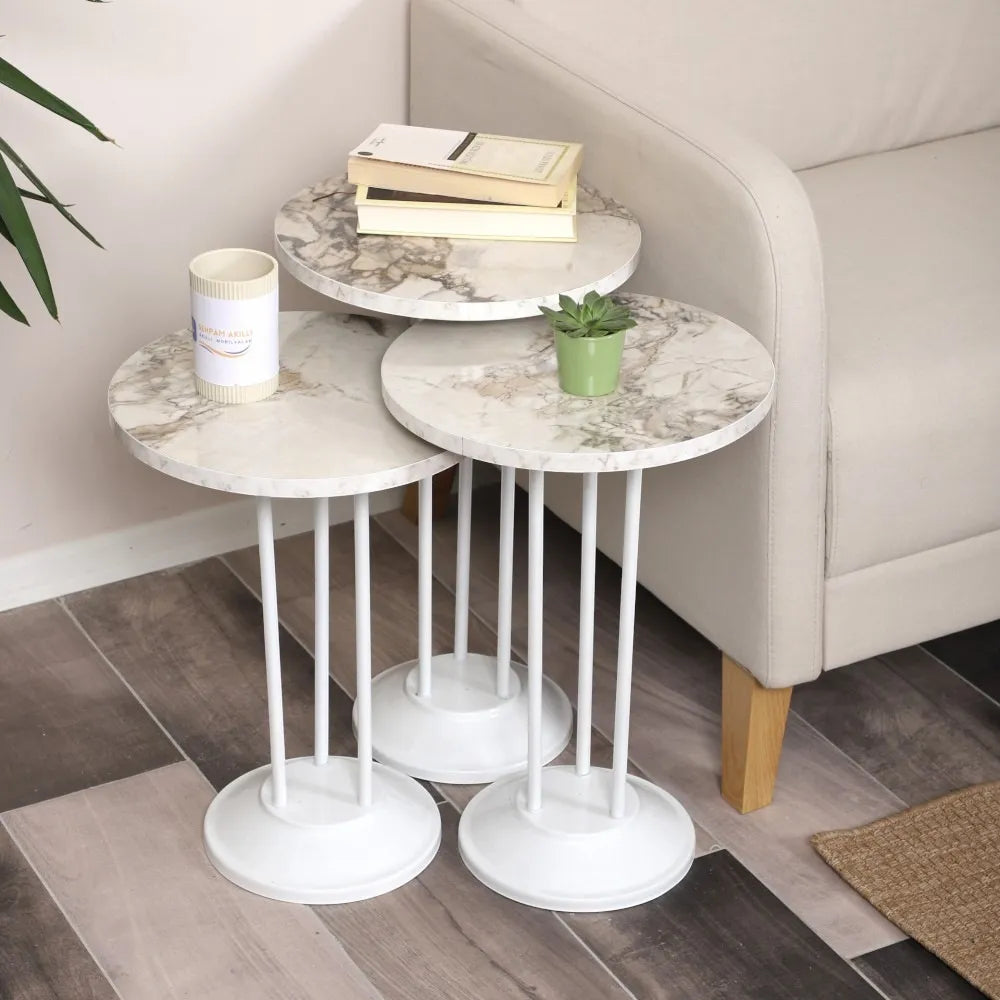 Marbella Zigon Sehpa Mdf Tabla Beyaz Mermer Desen Alt Mekanizma Demir Beyaz Renk