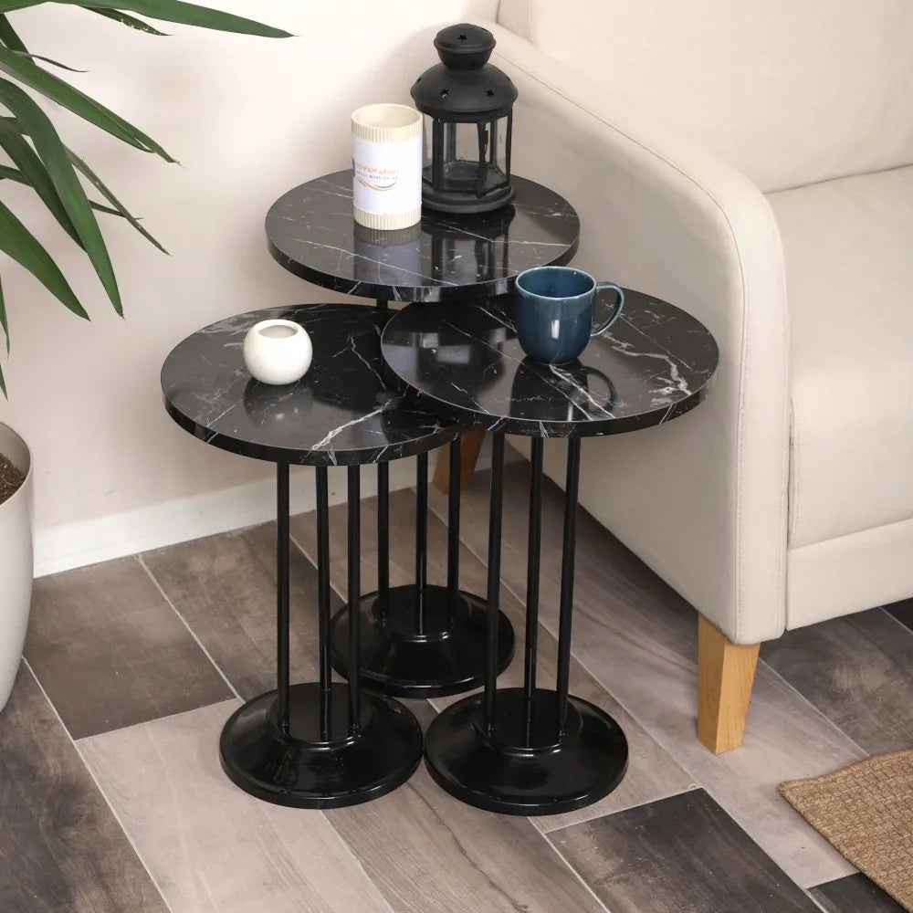 Marbella Zigon Sehpa Mdf Tabla Siyah Mermer Desen Alt Mekanizma Demir Siyah Renk