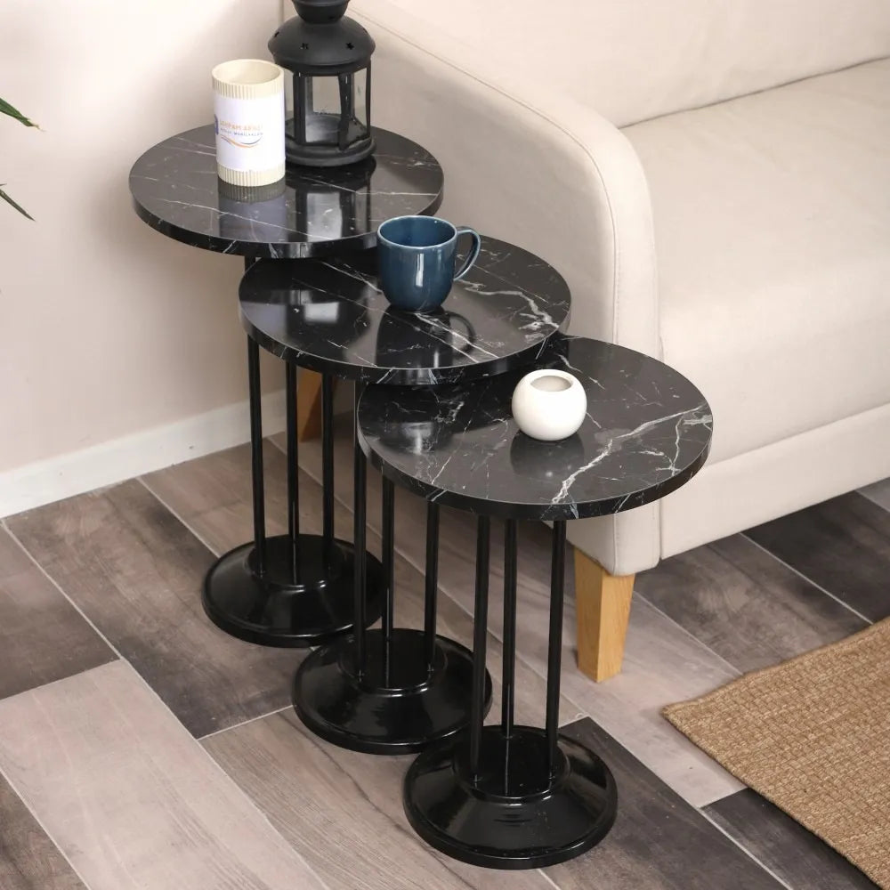 Marbella Zigon Sehpa Mdf Tabla Siyah Mermer Desen Alt Mekanizma Demir Siyah Renk