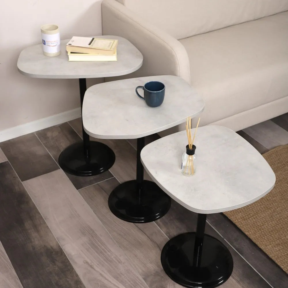 SilvaVera Zigon Sehpa Mdf Tabla Retro Taş Alt Mekanizma Demir Siyah Renk