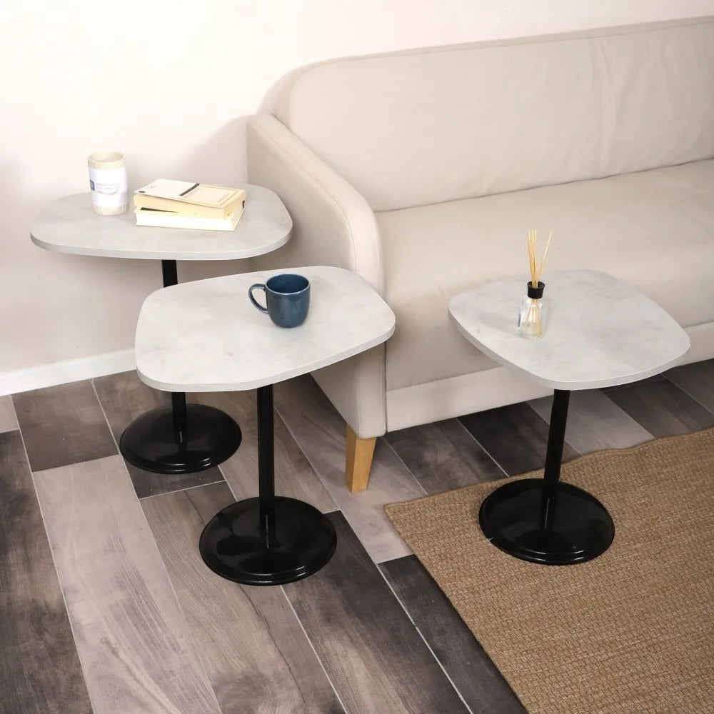 SilvaVera Zigon Sehpa Mdf Tabla Retro Taş Alt Mekanizma Demir Siyah Renk