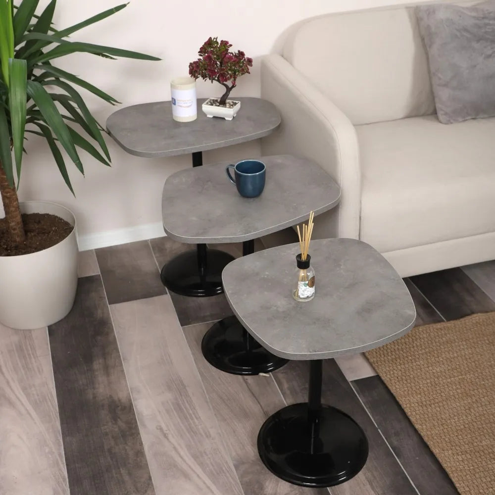 SilvaVera Zigon Sehpa Mdf Tabla Retro Gümüş Alt Mekanizma Demir Siyah Renk