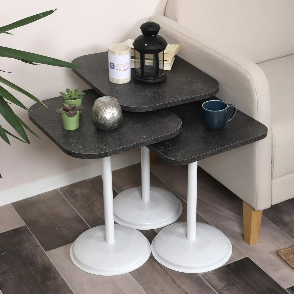 Vertino Zigon Sehpa Mdf Tabla Frezeli Antrasit Alt Mekanizma Demir Beyaz Renk