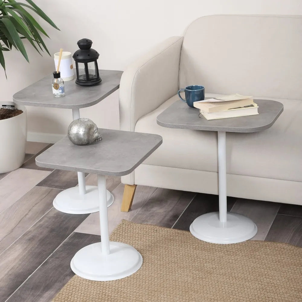 Vertino Zigon Sehpa Mdf Tabla Retro Gümüş Alt Mekanizma Demir Beyaz Renk