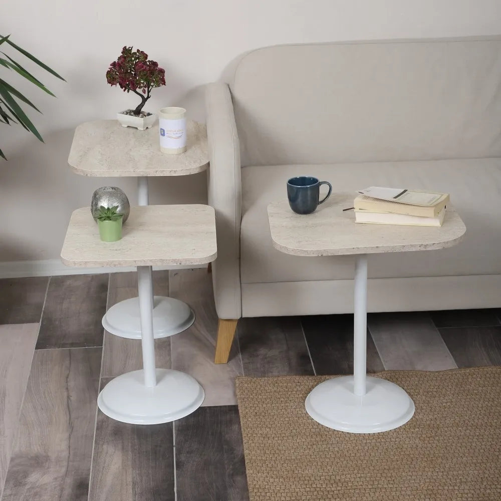 Vertino Zigon Sehpa Mdf Tabla Traverten Alt Mekanizma Demir Beyaz Renk