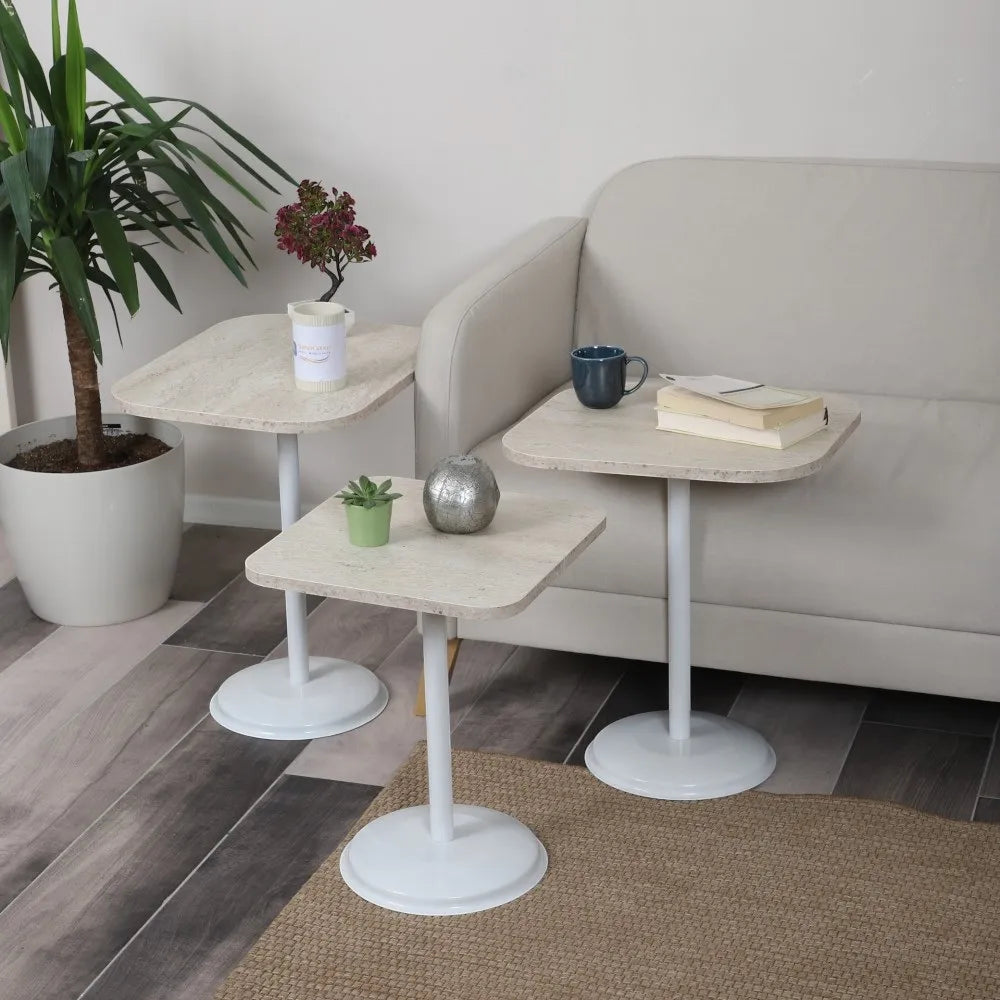 Vertino Zigon Sehpa Mdf Tabla Traverten Alt Mekanizma Demir Beyaz Renk