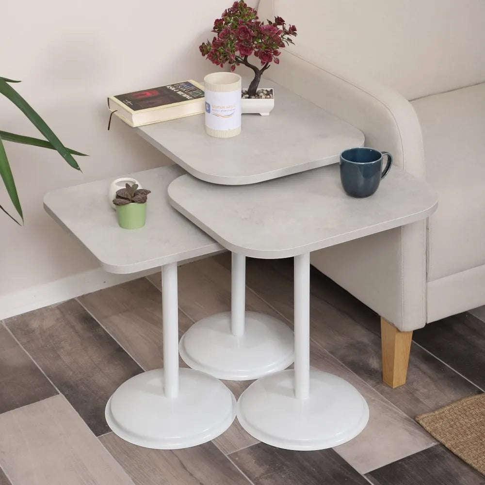 Vertino Zigon Sehpa Mdf Tabla Retro Taş Alt Mekanizma Demir Beyaz Renk