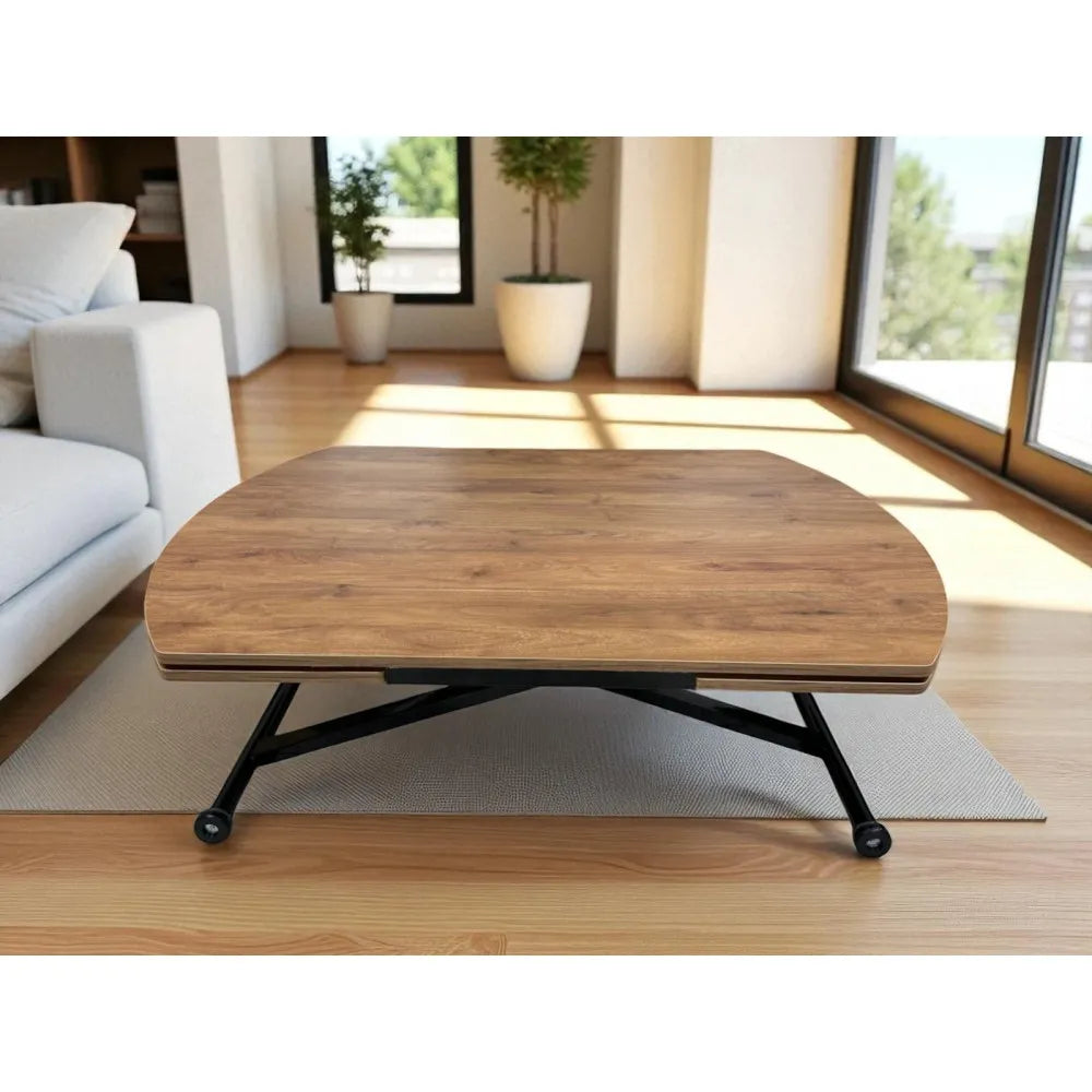 Oval Yan Baştan Açılır Akıllı Masa Üst Mdf Ceviz Alt Ayak Siyah Renk