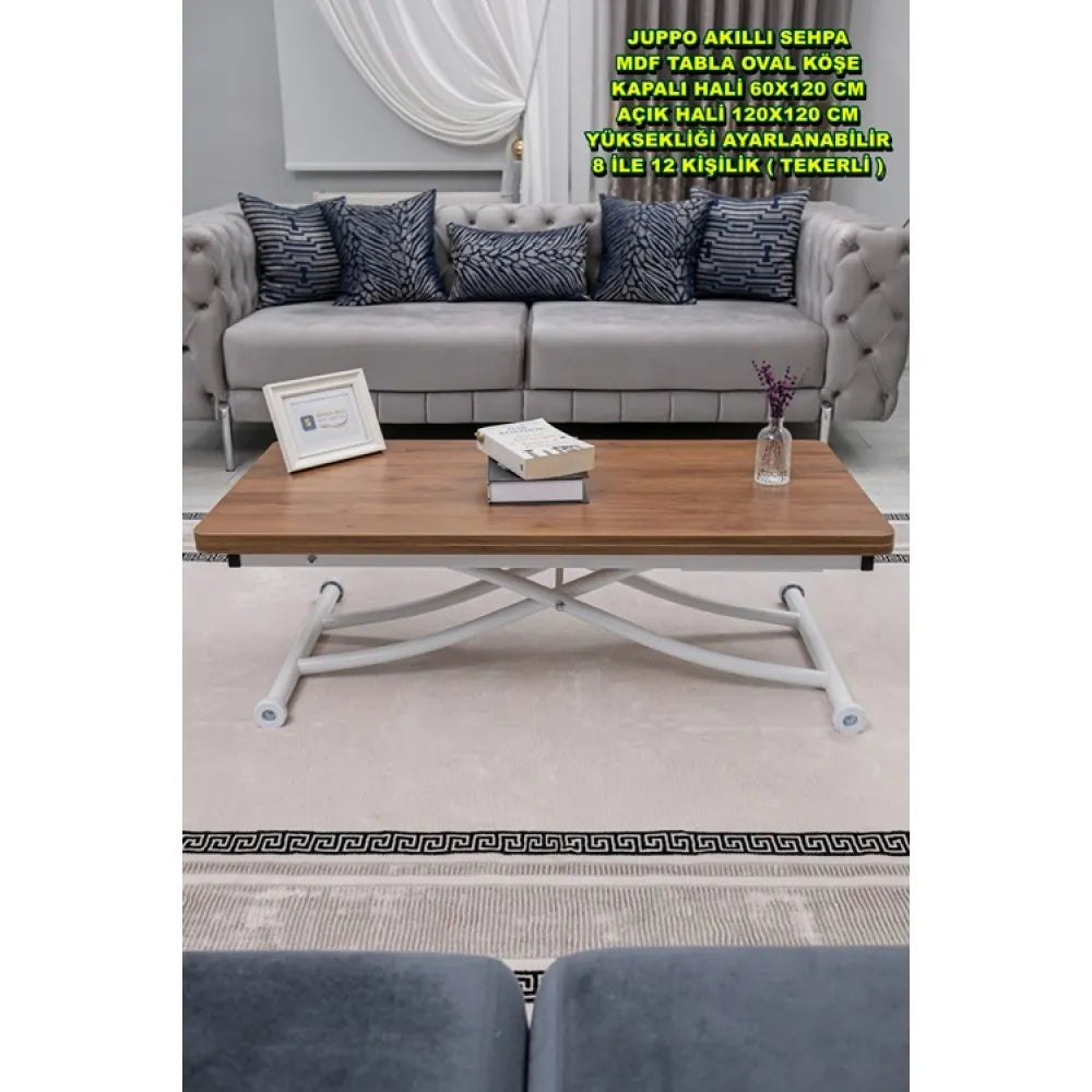 Juppo Üst Tabla Mdf Ceviz Oval Köşe Alt Ayak Yuvarlak Beyaz İçe Kıvrım