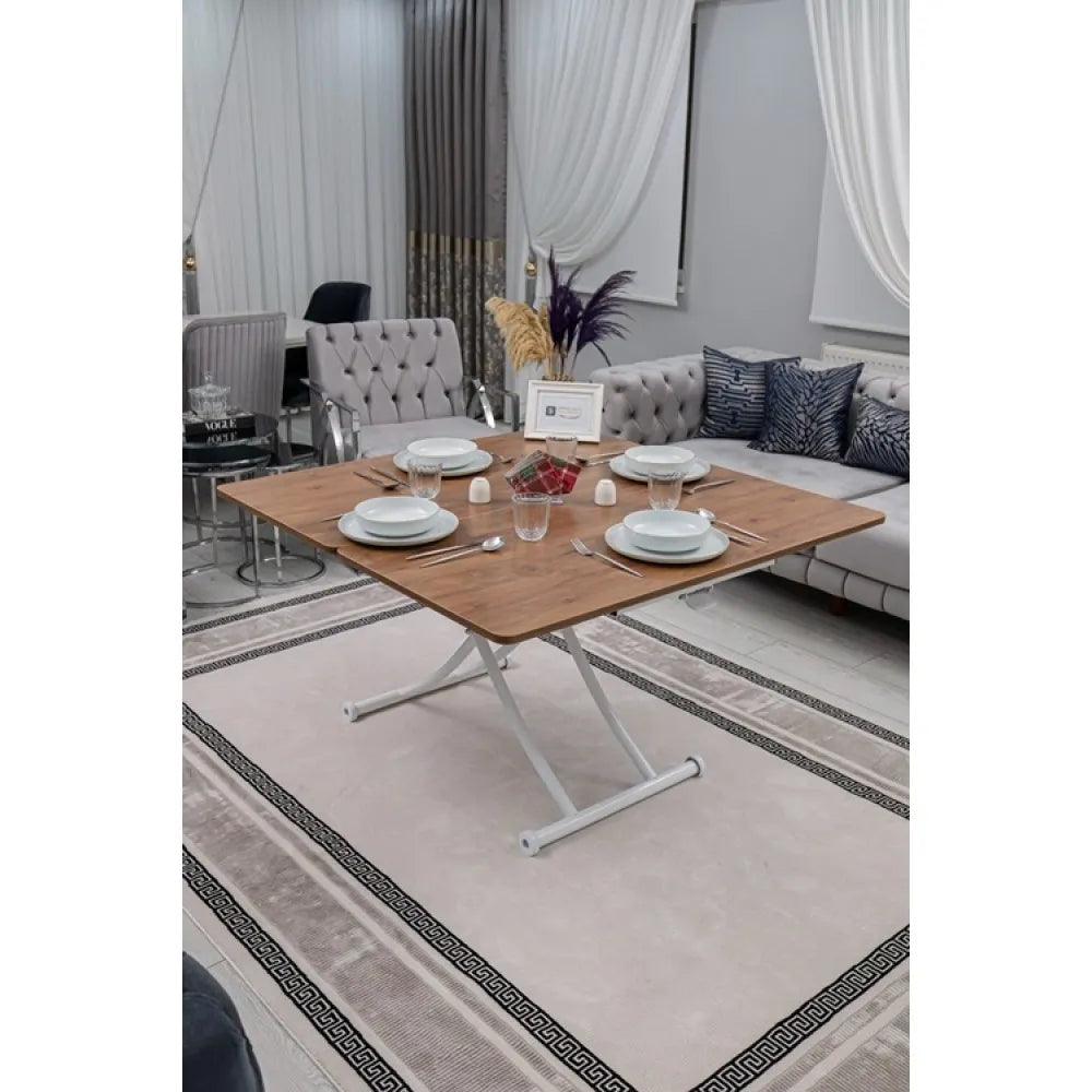 Juppo Üst Tabla Mdf Ceviz Oval Köşe Alt Ayak Yuvarlak Beyaz İçe Kıvrım
