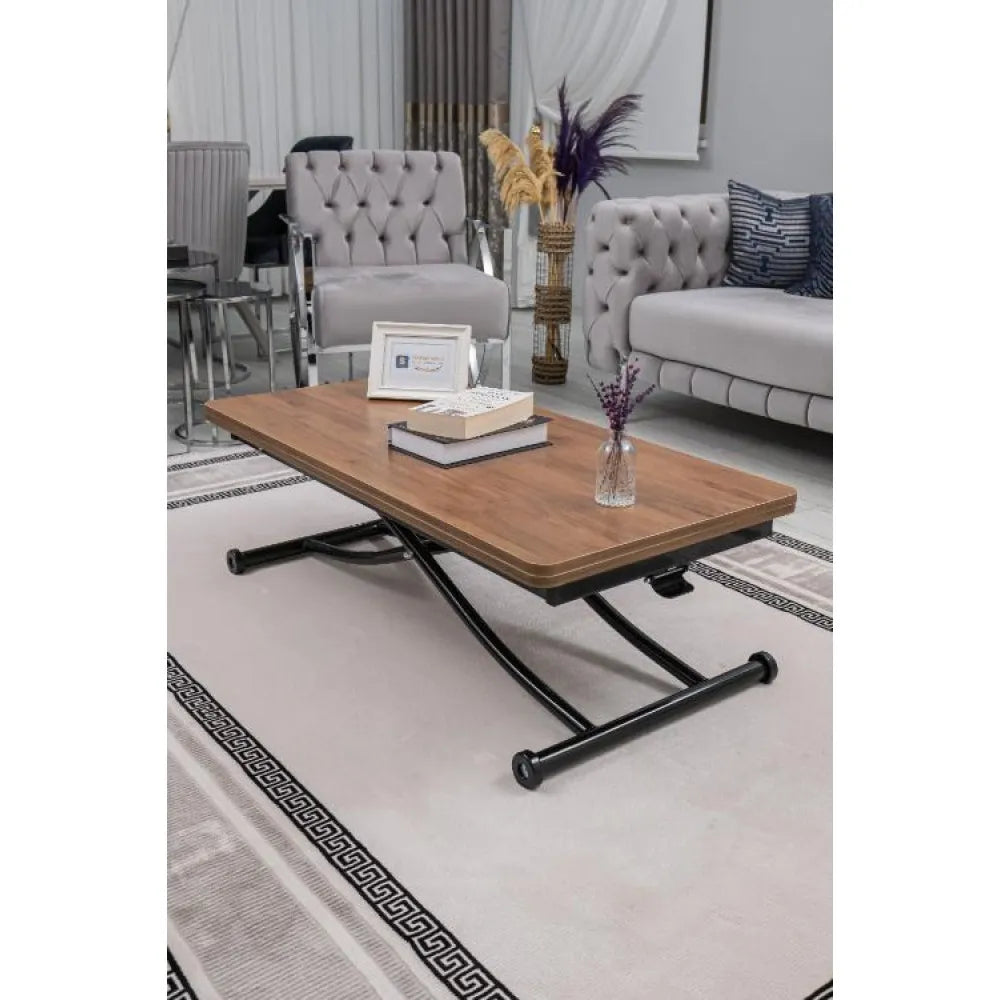 Juppo Üst Tabla Mdf Ceviz Oval Köşe Alt Ayak Yuvarlak Siyah İçe Kıvrım