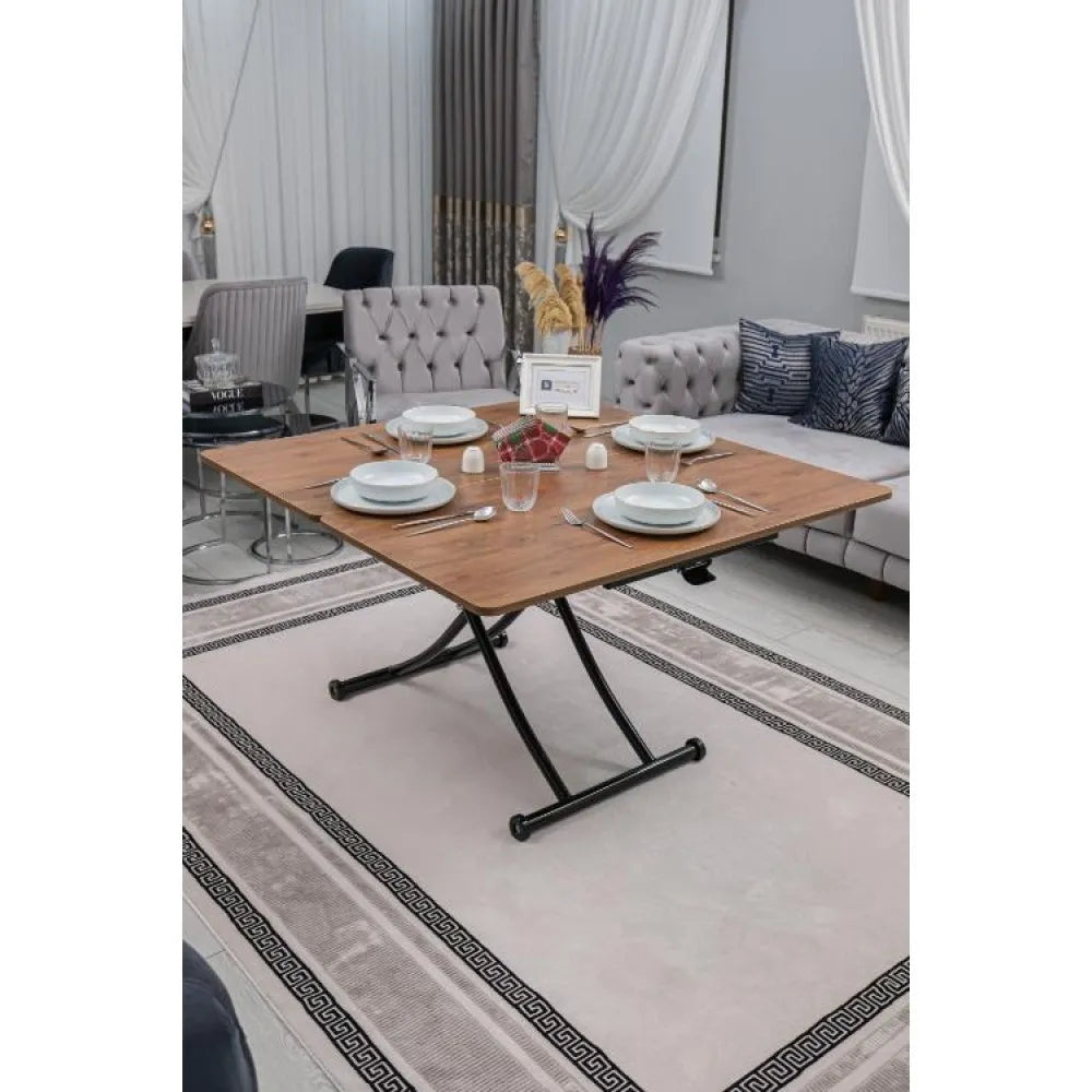 Juppo Üst Tabla Mdf Ceviz Oval Köşe Alt Ayak Yuvarlak Siyah İçe Kıvrım