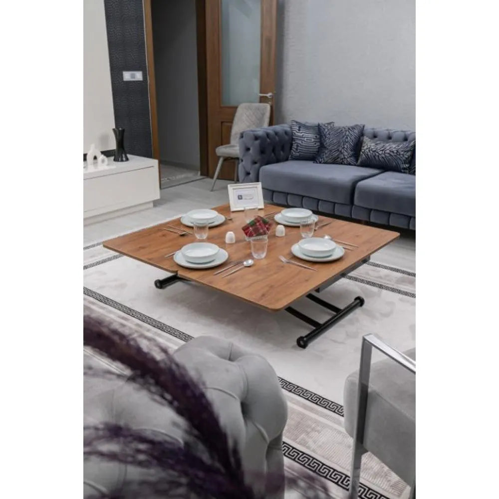 Juppo Üst Tabla Mdf Ceviz Oval Köşe Alt Ayak Yuvarlak Siyah İçe Kıvrım