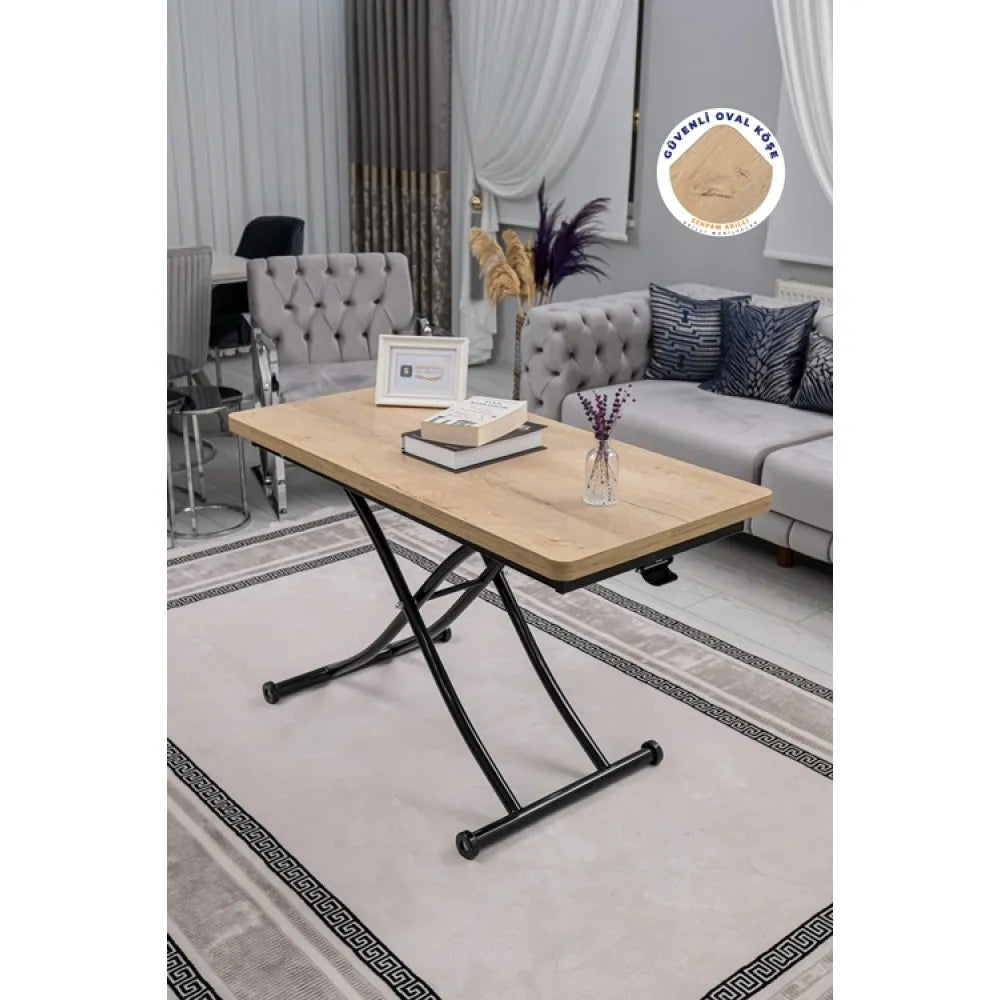 Juppo Üst Tabla Mdf Veli Meşe Oval Köşe Alt Ayak Yuvarlak Siyah Dışa Kıvrım