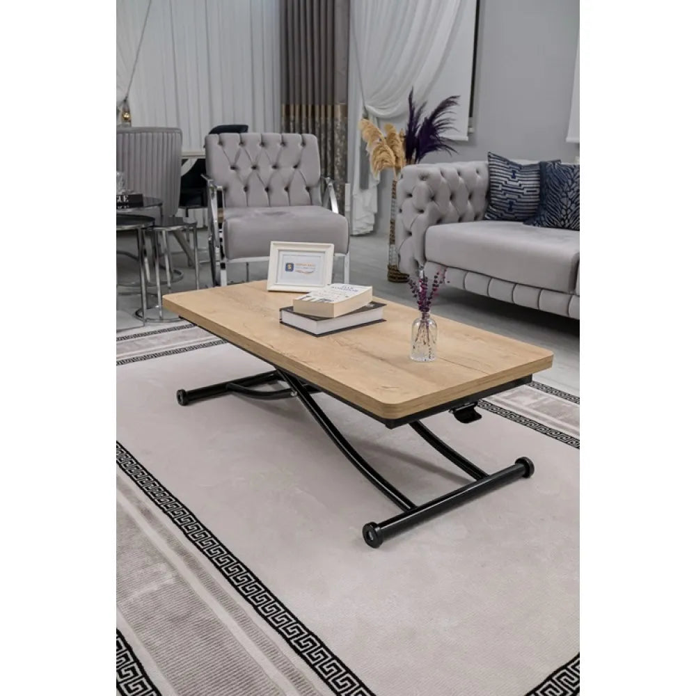 Juppo Üst Tabla Mdf Veli Meşe Oval Köşe Alt Ayak Yuvarlak Siyah Dışa Kıvrım