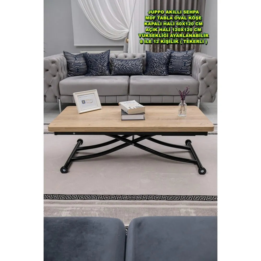 Juppo Üst Tabla Mdf Veli Meşe Oval Köşe Alt Ayak Yuvarlak Siyah Dışa Kıvrım