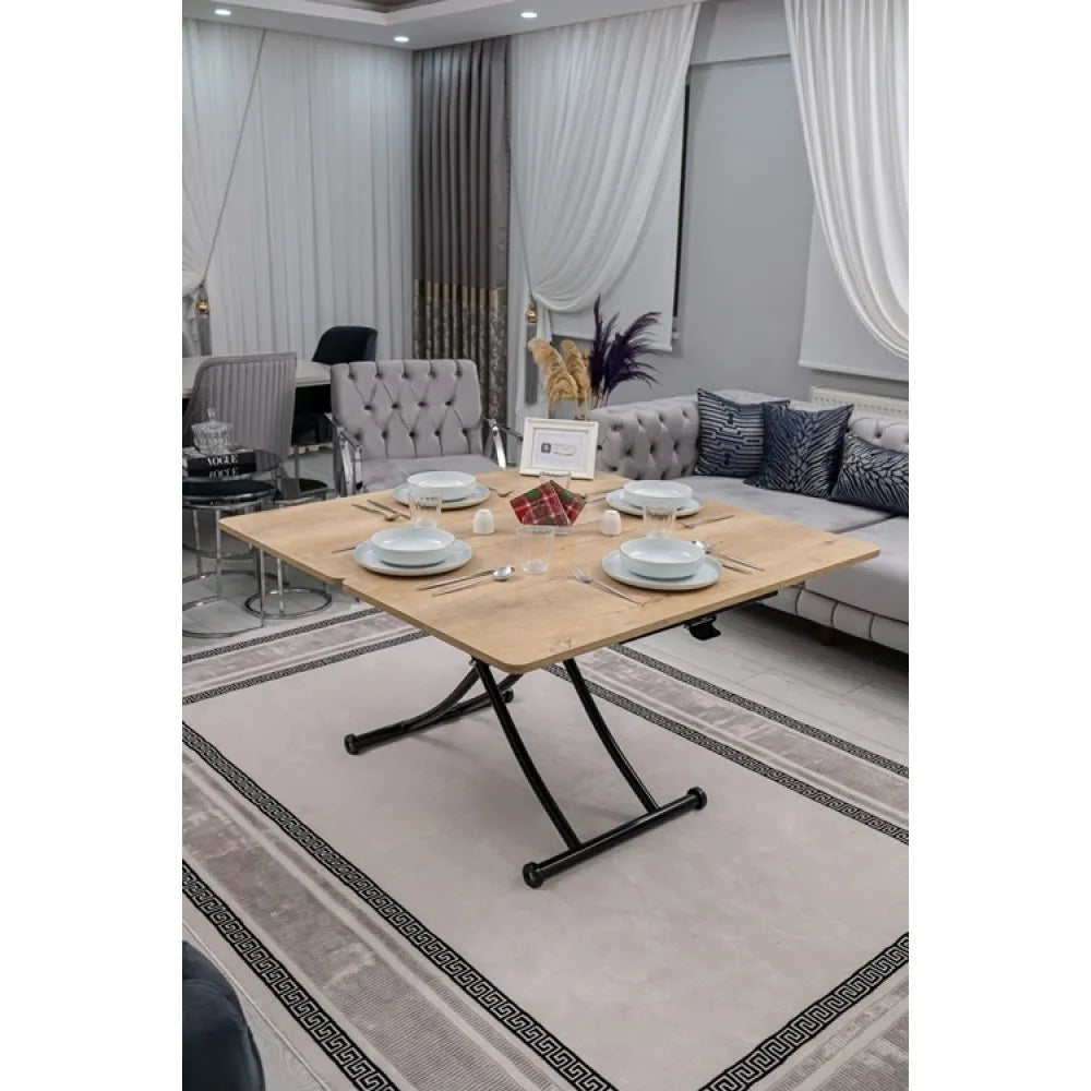 Juppo Üst Tabla Mdf Veli Meşe Oval Köşe Alt Ayak Yuvarlak Siyah Dışa Kıvrım