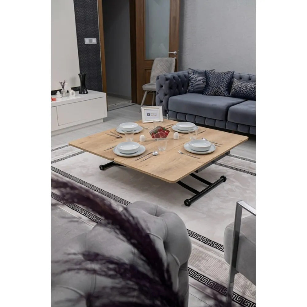 Juppo Üst Tabla Mdf Veli Meşe Oval Köşe Alt Ayak Yuvarlak Siyah Dışa Kıvrım