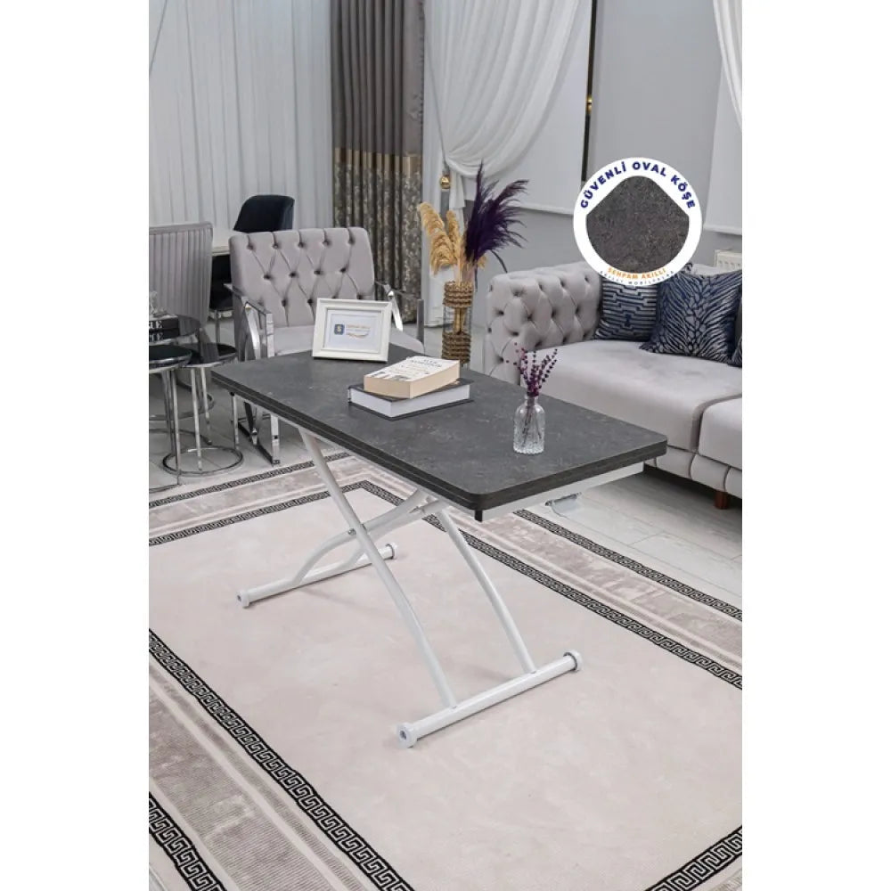 Juppo Üst Tabla Mdf Frezeli Antrasit Oval Köşe Alt Ayak Yuvarlak Beyaz Dışa Kıvrım