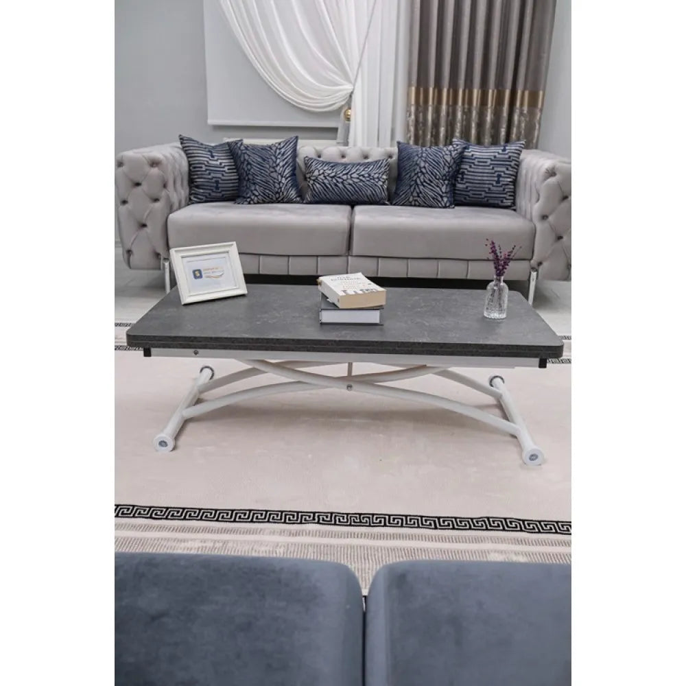 Juppo Üst Tabla Mdf Frezeli Antrasit Oval Köşe Alt Ayak Yuvarlak Beyaz Dışa Kıvrım