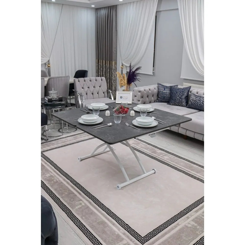 Juppo Üst Tabla Mdf Frezeli Antrasit Oval Köşe Alt Ayak Yuvarlak Beyaz Dışa Kıvrım