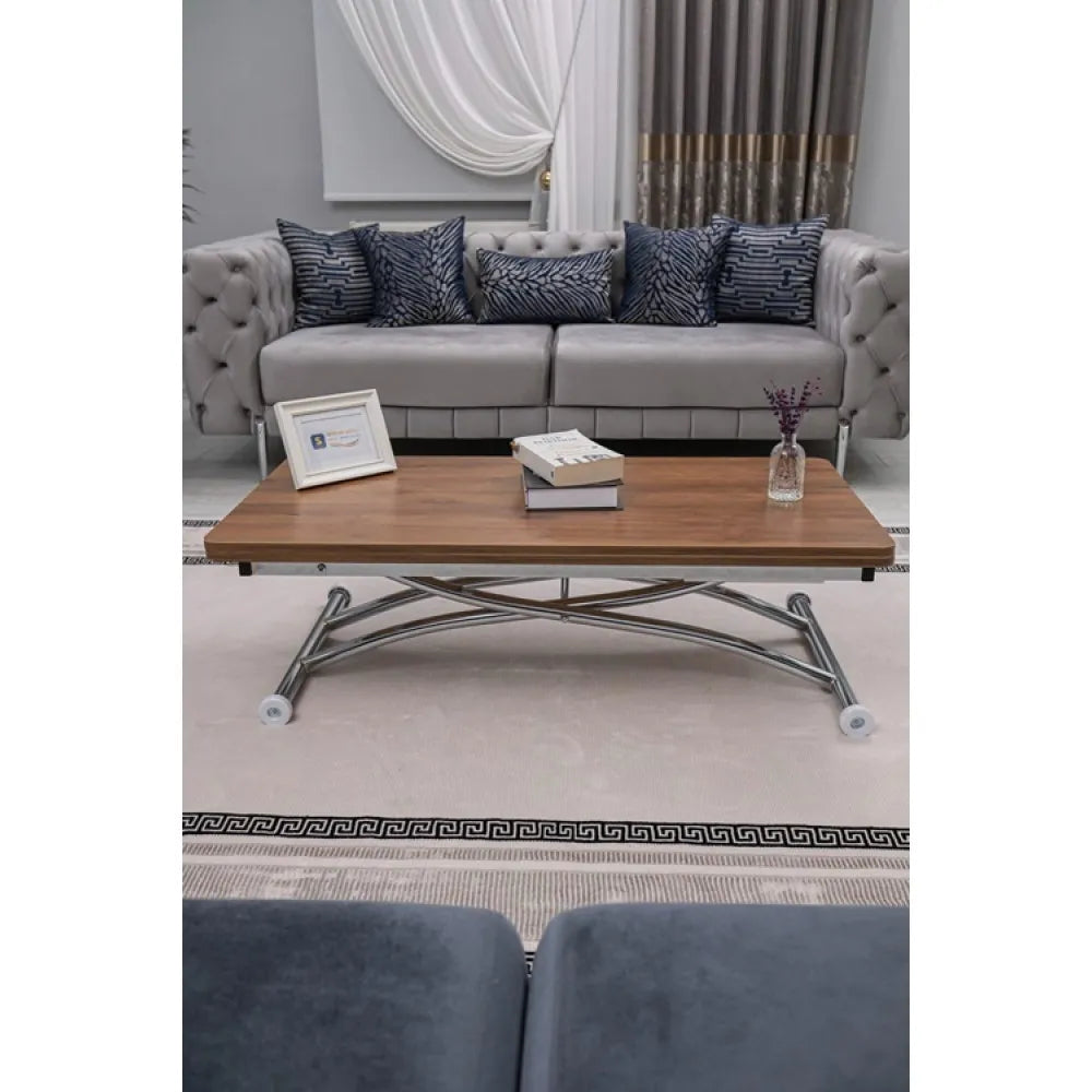 Juppo Üst Tabla Mdf Ceviz Oval Köşe Alt Ayak Yuvarlak Krom Kaplama Dışa Kıvrım