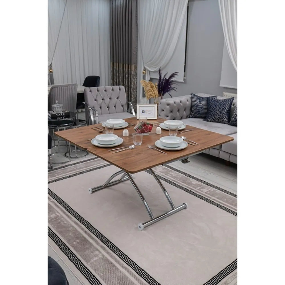 Juppo Üst Tabla Mdf Ceviz Oval Köşe Alt Ayak Yuvarlak Krom Kaplama Dışa Kıvrım