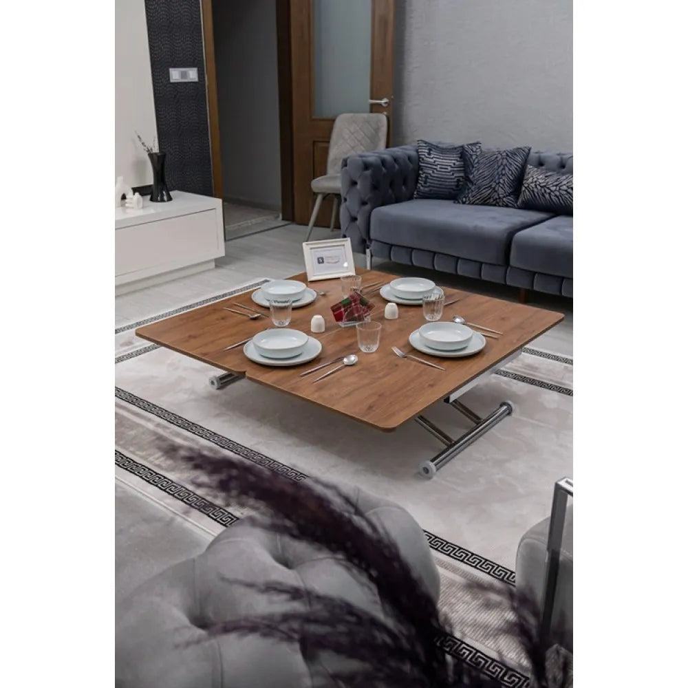 Juppo Üst Tabla Mdf Ceviz Oval Köşe Alt Ayak Yuvarlak Krom Kaplama Dışa Kıvrım