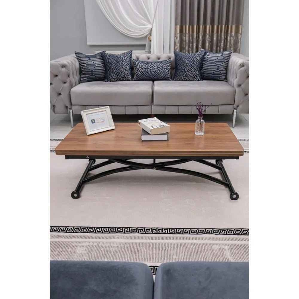 Juppo Üst Tabla Mdf Ceviz Oval Köşe Alt Ayak Yuvarlak Siyah Dışa Kıvrım