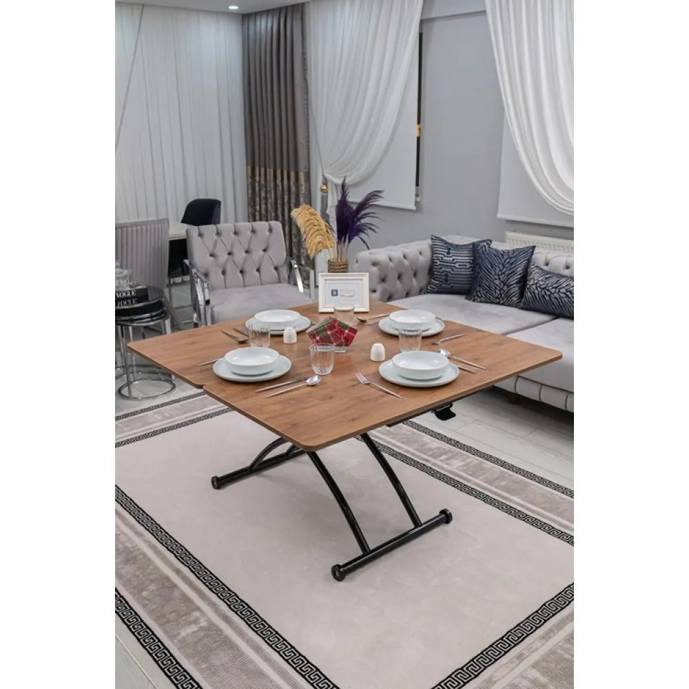 Juppo Üst Tabla Mdf Ceviz Oval Köşe Alt Ayak Yuvarlak Siyah Dışa Kıvrım