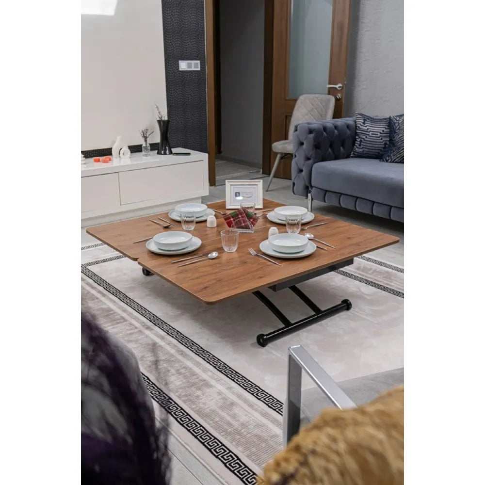 Juppo Üst Tabla Mdf Ceviz Oval Köşe Alt Ayak Yuvarlak Siyah Dışa Kıvrım