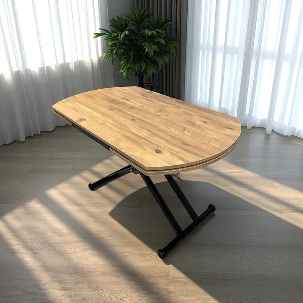 Oval Yan Baştan Açılır Akıllı Masa Üst Mdf Efesçam Alt Ayak Siyah Renk