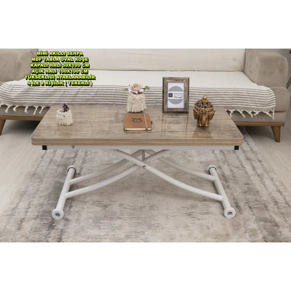 Mini Juppo İçe K Akıllı Sehpa Üst Tabla Mdf Antiklayt Oval Köşe Alt Beyaz Renk