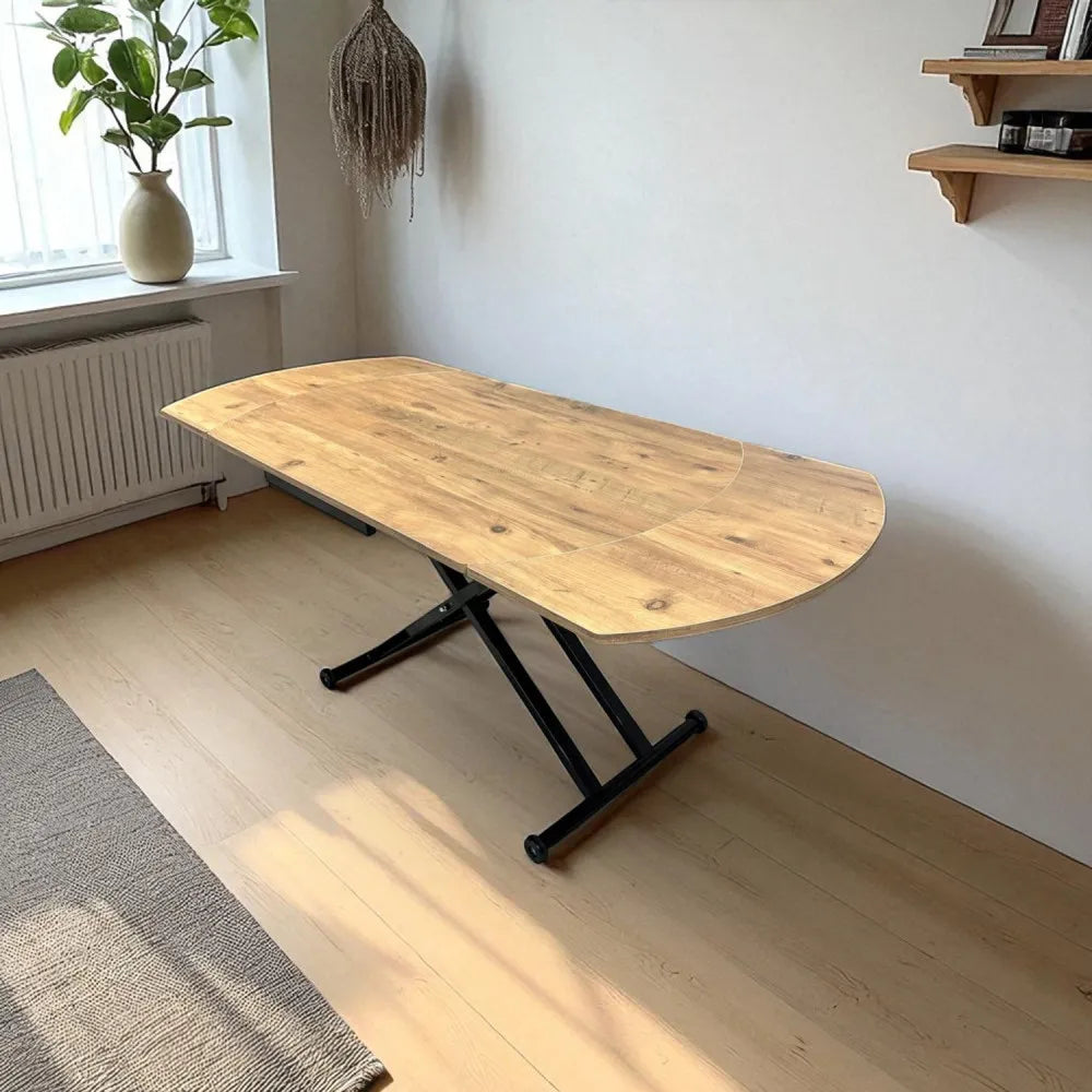 Oval Yan Baştan Açılır Akıllı Masa Üst Mdf Efesçam Alt Ayak Siyah Renk