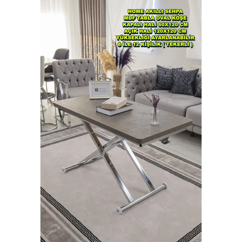 Home Üst Tabla Mdf Frezeli Latte  Oval Köşe Alt Ayak Krom Kaplama