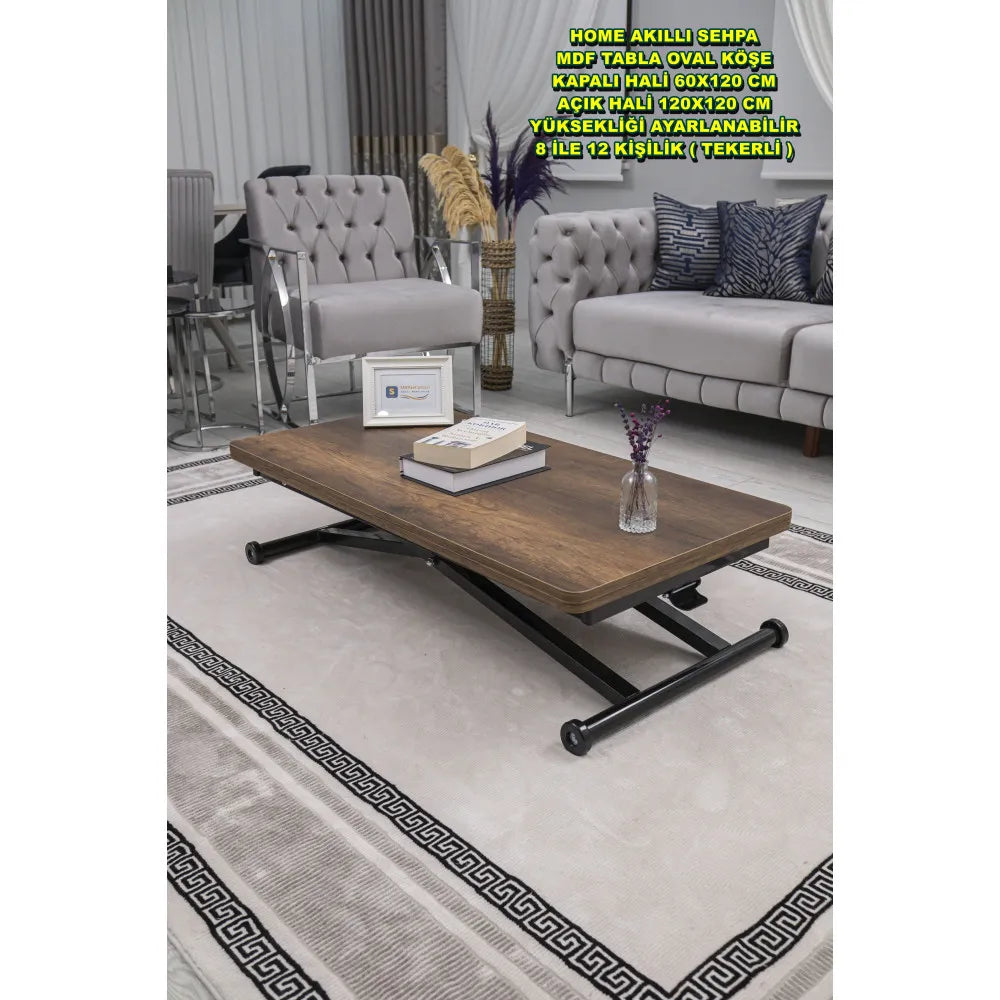 Home Üst Tabla Mdf Barok Koyu Ceviz Oval Köşe Alt Ayak Siyah Renk