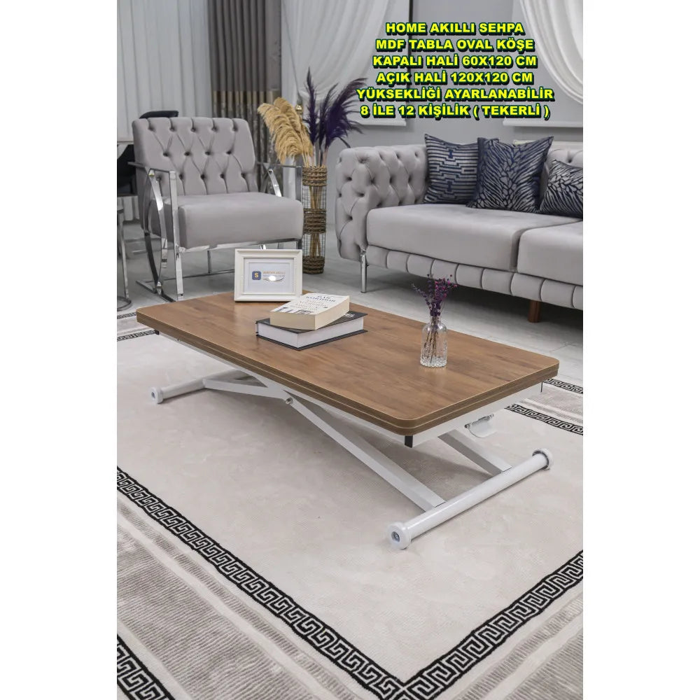 Home Üst Tabla Mdf Ceviz Oval Köşe Alt Ayak Beyaz Renk