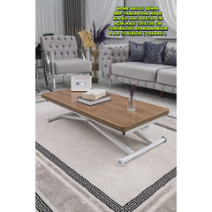 Home Üst Tabla Mdf Ceviz Oval Köşe Alt Ayak Beyaz Renk
