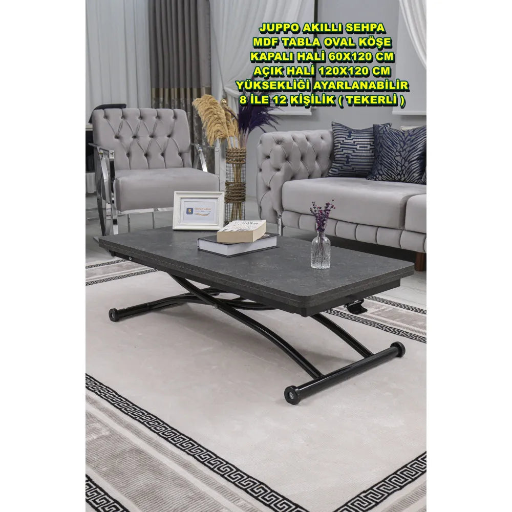 Juppo Üst Tabla Mdf Frezeli Antrasit Oval Köşe Alt Ayak Yuvarlak Siyah Dışa Kıvrım
